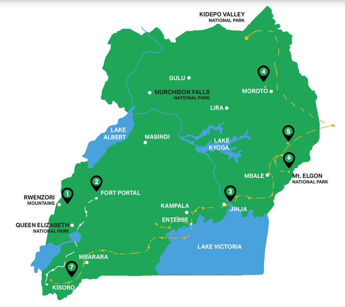 Uganda’s greatest adventures map